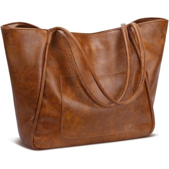 Handbags - Large Tote Bag with Zipper Brown